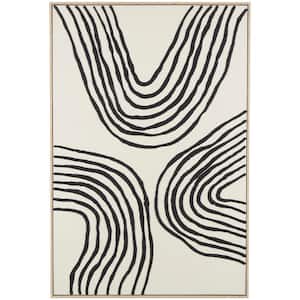 1-Panel Abstract Wavy Line Framed Wall Art Print with Black Wooden Frame 49 in. x 33 in.