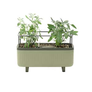 Herb Planter Box Recyclable Plastic with Trellis Self-Watering Rolling Raised Bed for Vegetables Plants Cage Sage Green