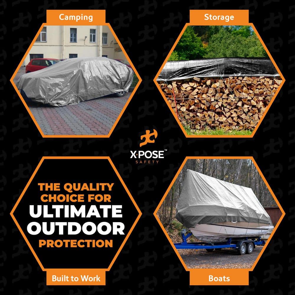 Heavy Duty Silver and Black Polyethylene Tarp with Brass Grommets, 25' x 40'