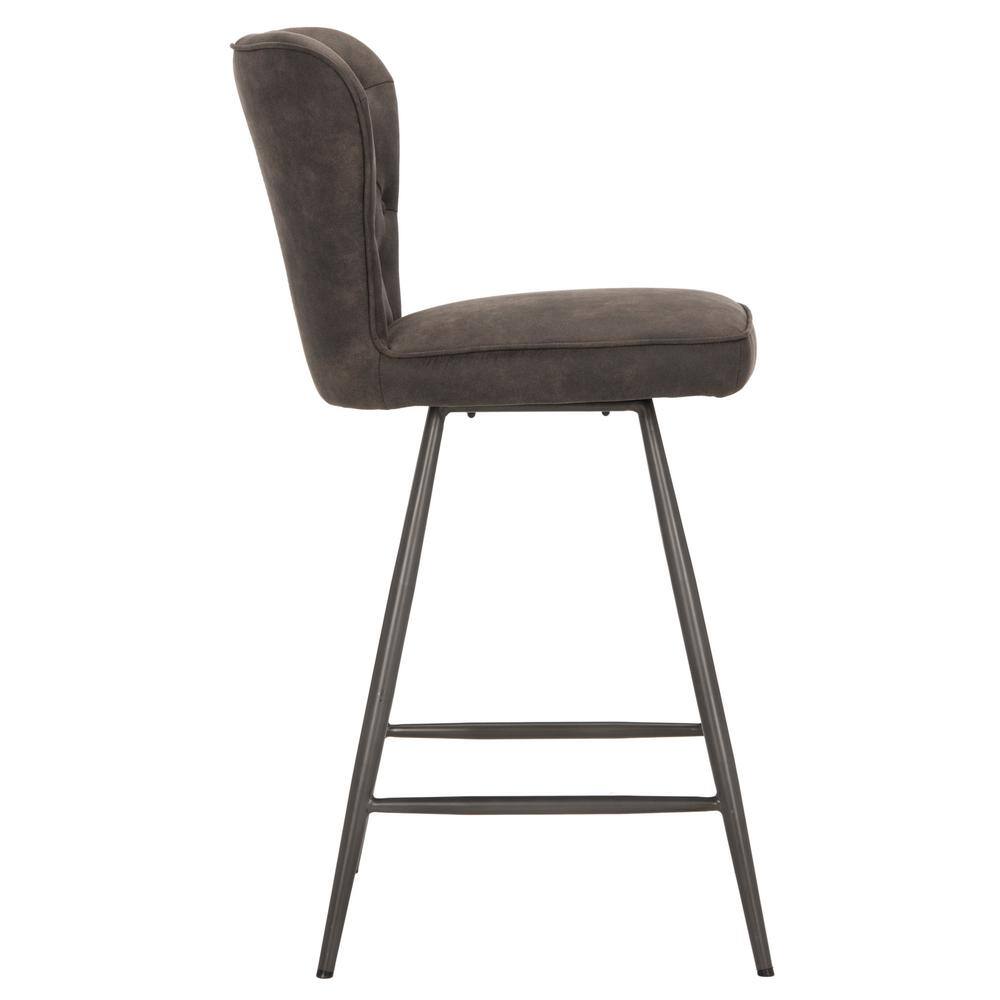 Transitional Grey Leather Swivel Counter Stool, 26"H