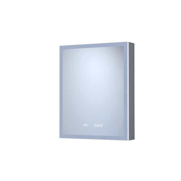 24 in. W x 30 in. H Rectangular Silver Aluminum Recessed/Surface Mount Left Medicine Cabinet with Mirror LED and Clock