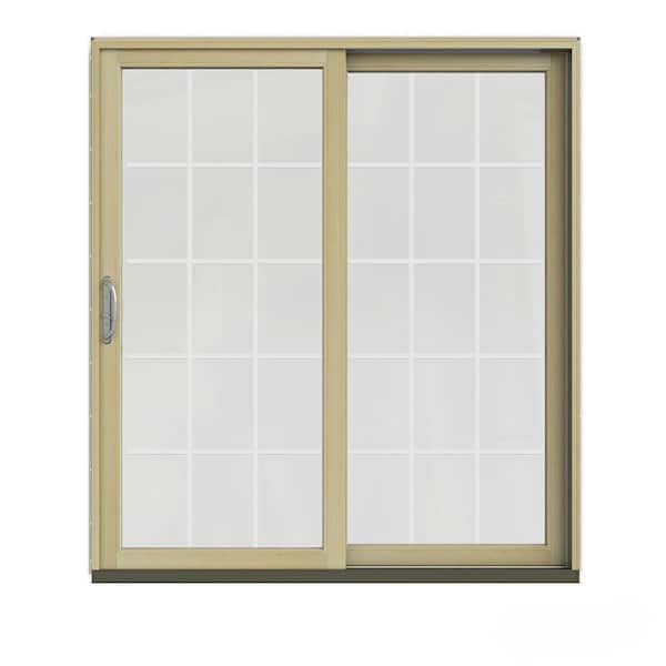 JELD-WEN 72 in. x 80 in. W-2500 Contemporary Vanilla Clad Wood Right-Hand 15 Lite Sliding Patio Door w/Unfinished Interior
