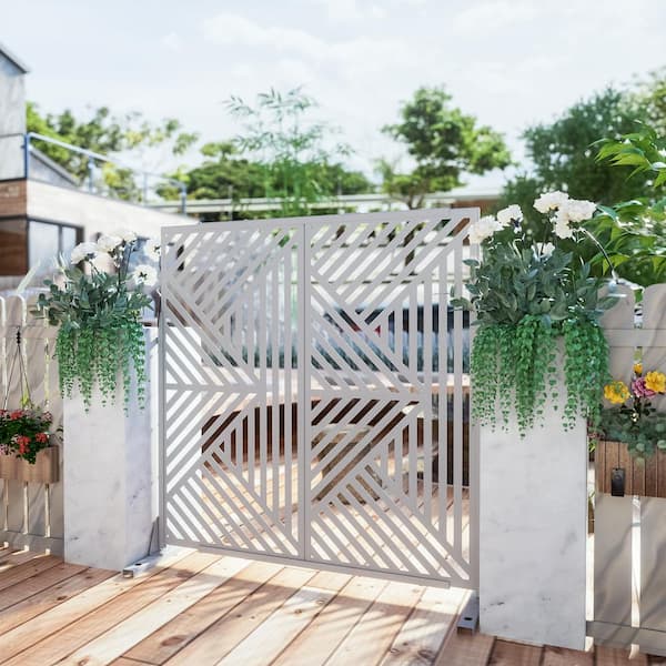 Dovelina 72 in. Galvanized Metal Outdoor Privacy Screens Garden Outdoor Fence Zodiac in White