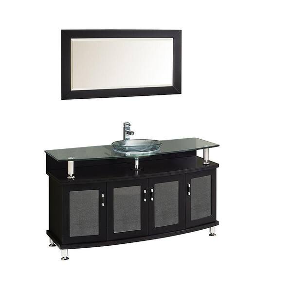 Fresca Contento 55 in. Vanity in Espresso with Glass Vanity Top in Espresso with Clear Basin and Mirror