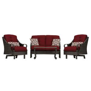 Saratoga 4-Piece Patio Set Steel Frame Wicker with Cushions in Crimson Red