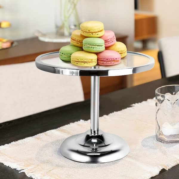 1-Tier Silver Round Glass Top Cake Stand Dessert Display 9.75 in.