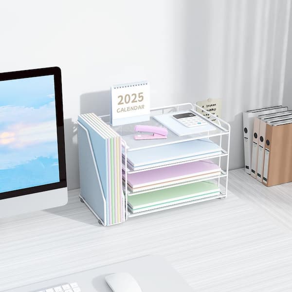 9.2 in. x 15.5 in. white Desk Organizers and Accessories, Paper Organizer with File Organizer, Desk Accessories