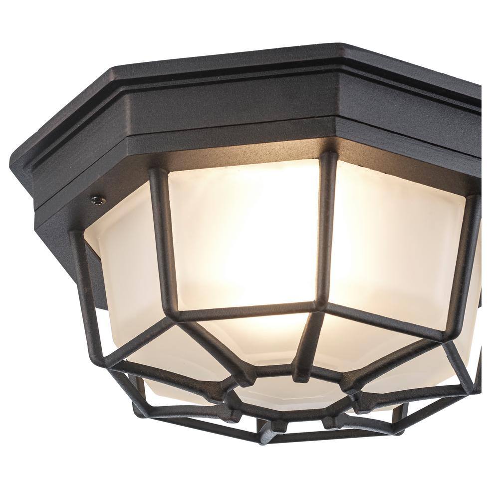 Rustic Black Frosted Glass 9" Square Indoor/Outdoor Flush-Mount Light