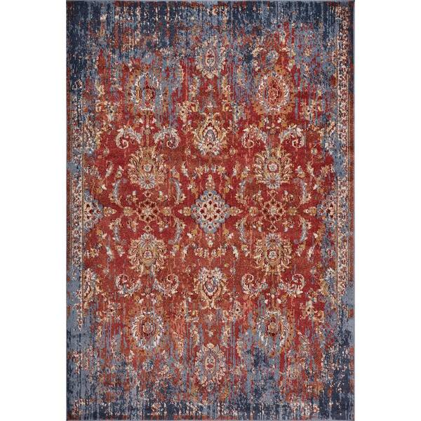 Kas Rugs Manor Spice/Blue Expressions 10 ft. x 14 ft. Distressed Area Rug