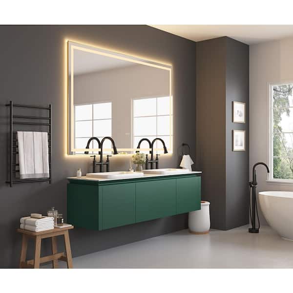 84 in.W x 48 in.H Rectangular Framed Anti-Fog Dimmable Front and Backlit LED Wall Bathroom Vanity Mirror in Brushed Gold