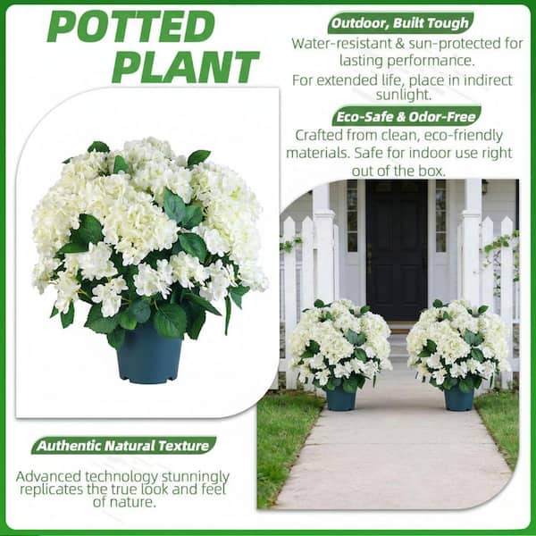 20 in. White UV Resistant Artificial Hydrangea Shrub for Outdoor