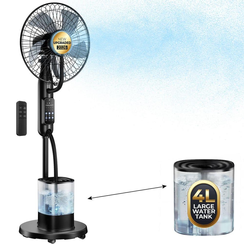 16 in. 5 Speeds Oscillation Pedestal Fan for Home in Black with 4L Tank, 3-Mist, 7.5h Timer, 5 Blades and Remote Control price history on PriceWatchPro