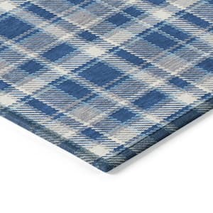 Navy Blue White Plaid Rug Indoor Porch Checkered Rug Washable