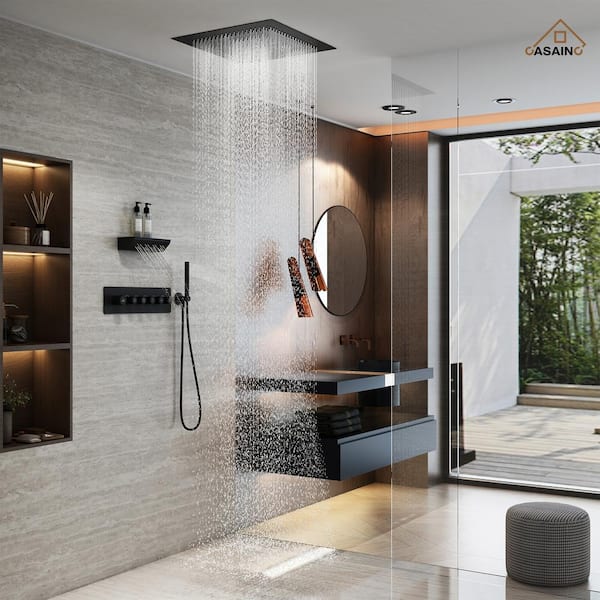23.6 in. Single-Handle 5-Spray Square Shower Faucet 2.5 GPM with Body Spray in. Matte Black, Valve Included