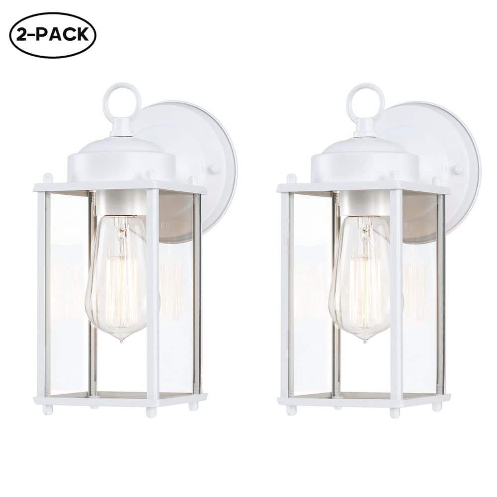 11 in. 1-Light Matte White Hardwired Outdoor Wall Lantern Sconce with No Bulbs Included （2-Pack） price history on PriceWatchPro