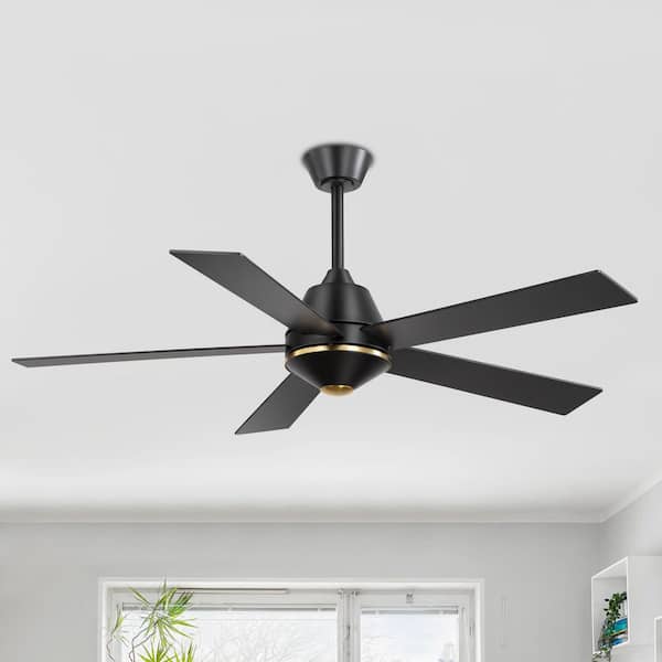 Breezary Melony 52 in. 6-Speed Indoor Black-Blade Black Ceiling Fans with Remote Control Included No Light