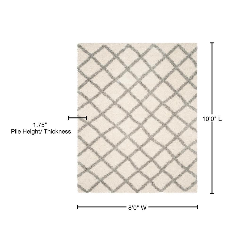 Ivory & Grey Diamond Shag Synthetic Area Rug, 8' x 10'
