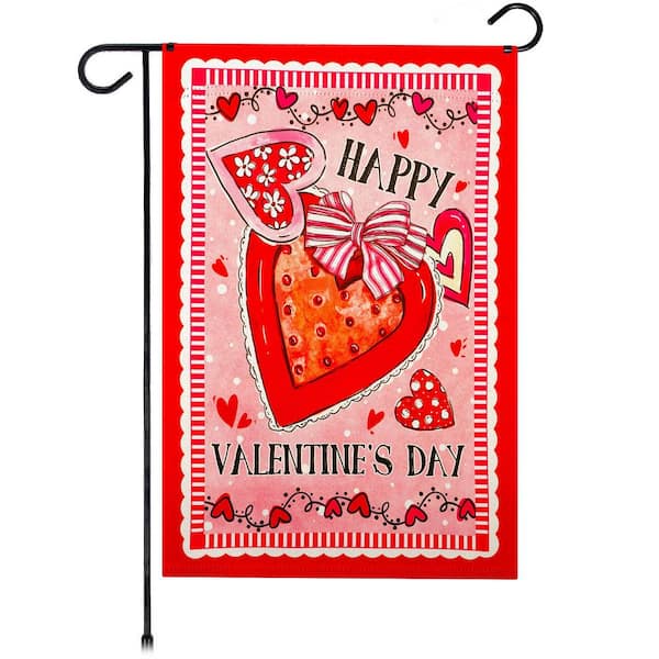 1 ft. x 1.5 ft. Polyester Happy Valentine's Day Heart Cookie 2-Sided Garden Flag Printed Blockout