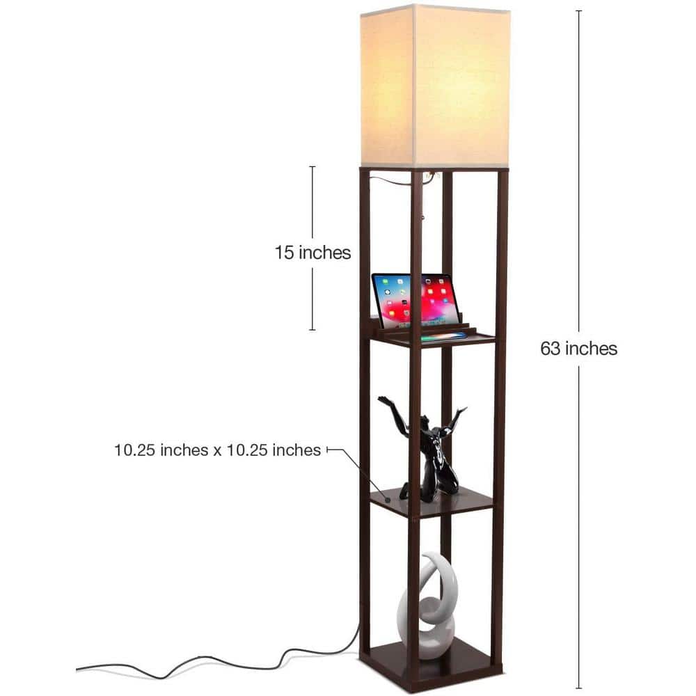 Havana Brown 63'' Smart LED Shelf Floor Lamp with USB Port