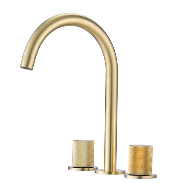 YASINU 8 in. Widespread Double Handle Bathroom Faucet in Brushed Gold