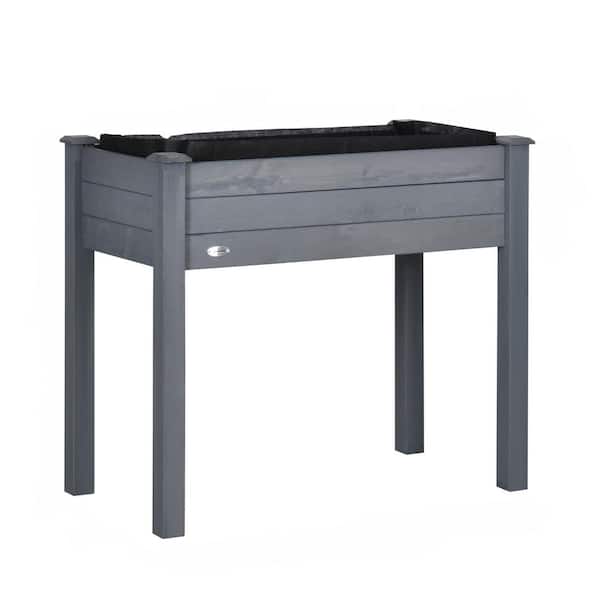 Oyezvary 34" x 18" x 30" Dark Gray Wood Raised Garden Bed with Legs, Elevated Wooden Planter Box, Self-Draining with Bed Liner