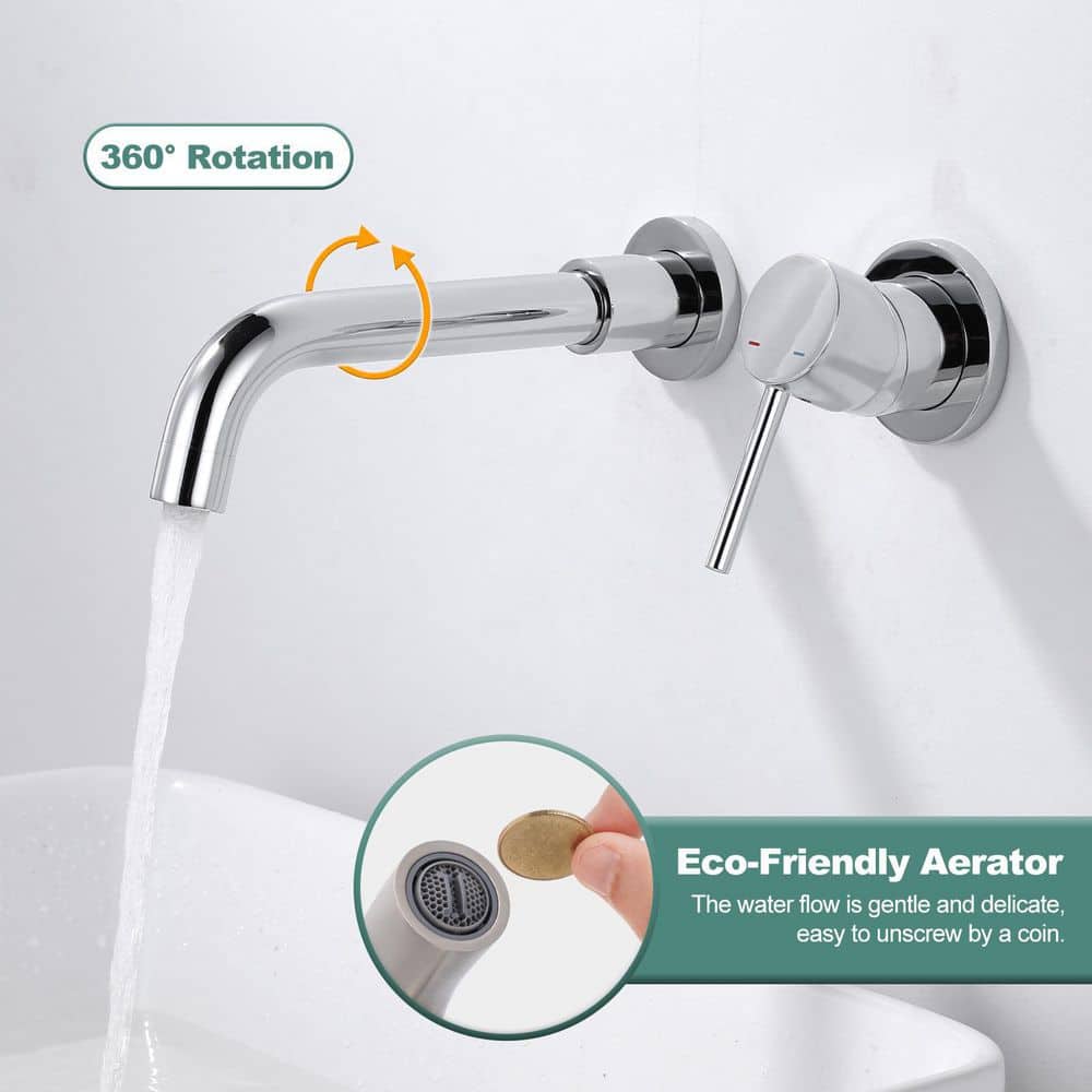 Chrome Wall Mount Single Handle Bathroom Faucet with Swivel Spout