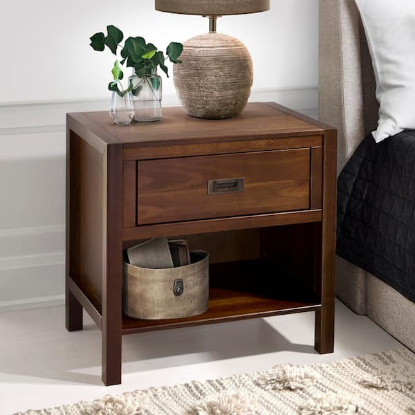 Welwick Designs 1 Drawer Classic Solid, Walnut Side Table Night Stand