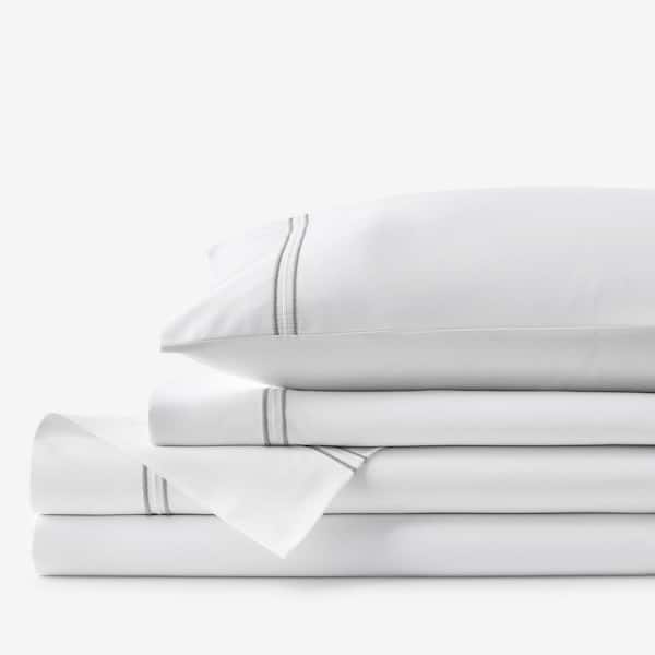 The Company Store Legends Hotel Dorset Stripe 4-Piece Gray Egyptian Cotton Sateen Full Sheet Set