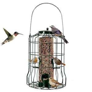 Green Metal Squirrel-Proof Chew-Proof Hanging Seed Outdoor Wild Bird Feeder with 4 Feeding Ports for Small Songbirds
