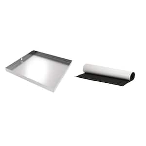 Washer Drain Pan with Anti-Vibration Pad - 32 in. x 30 in. x 2.5 in. - Steel- Faux Stainless