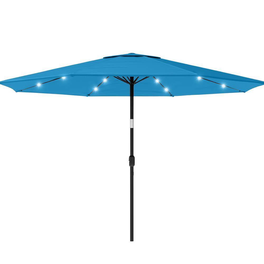Bright Blue 10-Foot Solar LED Patio Umbrella with Steel Frame