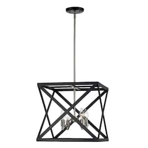 Ackerman 4-Light Black and Brushed Nickel Pendant Light Fixture with Caged Metal Shade