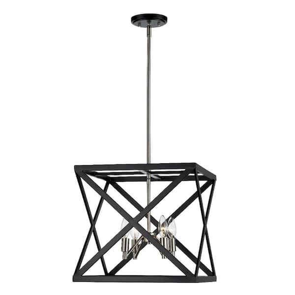 Bel Air Lighting Ackerman 4-Light Black and Brushed Nickel Pendant Light Fixture with Caged Metal Shade