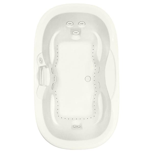 Aquatic Universal 70 in.  Oval Drop-In Air Bath/Whirlpool Bathtub with Heater Acrylic Center Drain in Biscuit