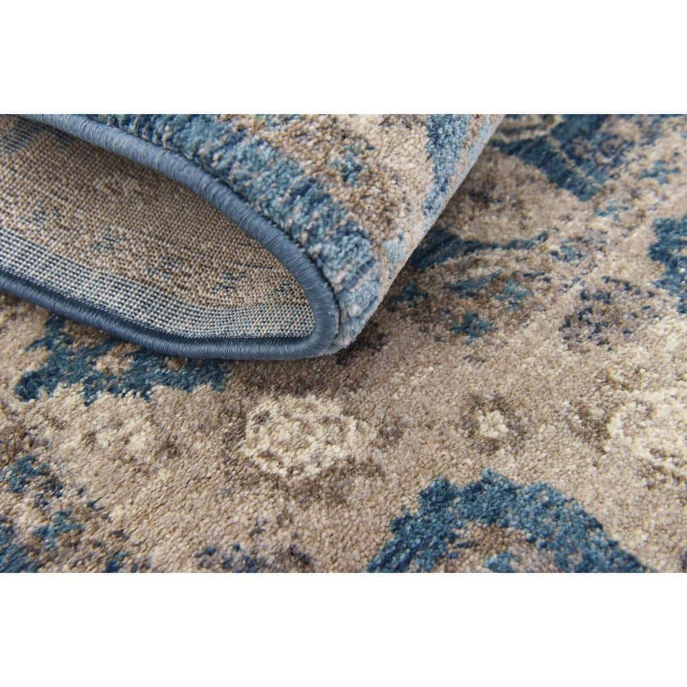Light Blue Floral Synthetic Square Rug, 5' x 5'