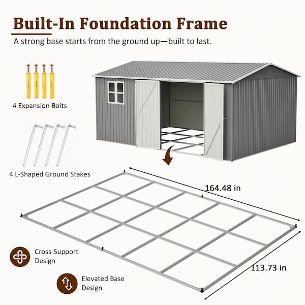 Ama pear Gray 14 ft. W x 10 ft. D Metal Outdoor Storage Shed with