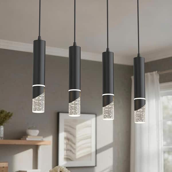 シャンパン Emeritpro 4-Light 48W Modern Black Integrated LED Chandeliers with