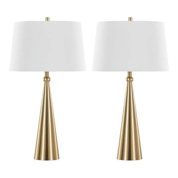 Cone 29.75 in. Gold Metal and White Linen Shade Table Lamp (Set of 2)
