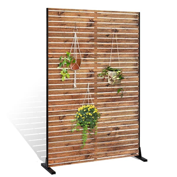 Metal Privacy Screen for Deck Patio Balcony Garden, Freestanding Decorative Privacy Screen and Panels, Log Brown