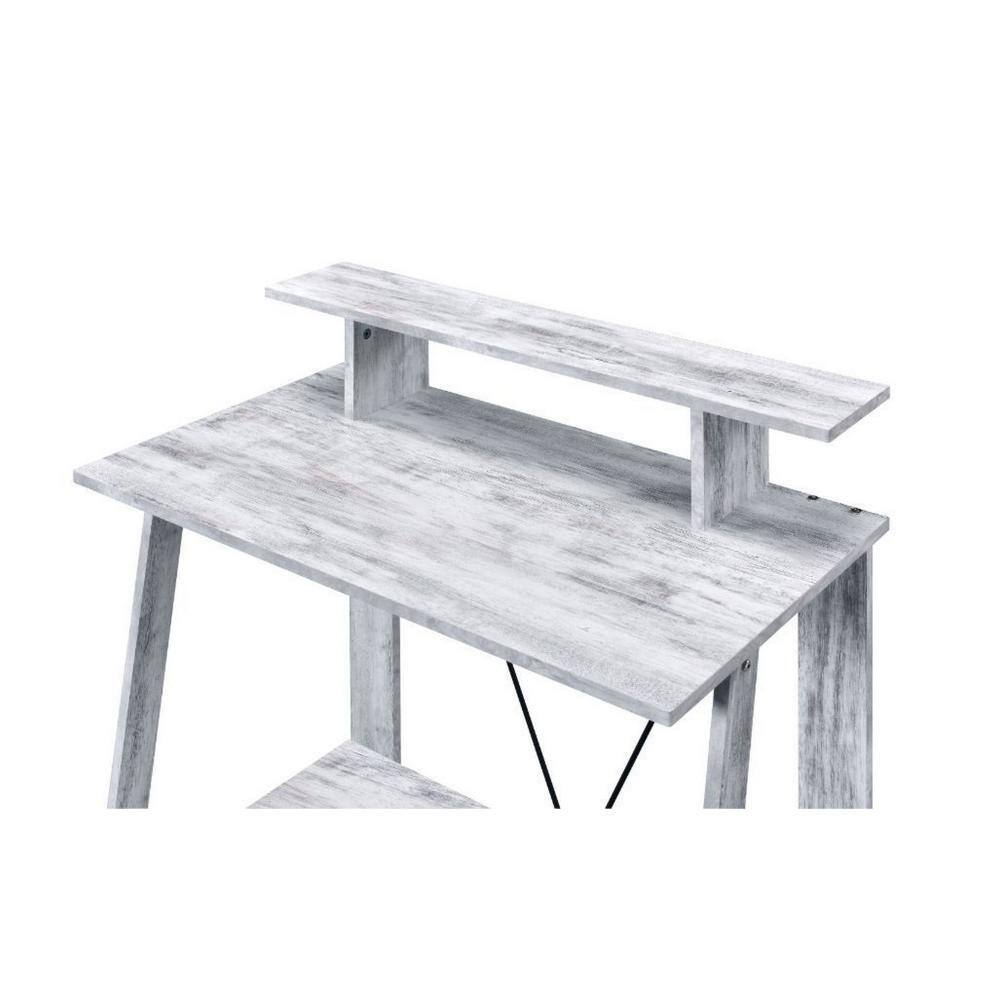 Antique White and Black Adjustable Writing Desk with USB Port and Hutch