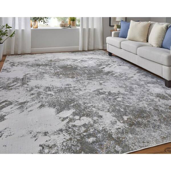 2 X 7 Gray, Silver Abstract Runner Rug