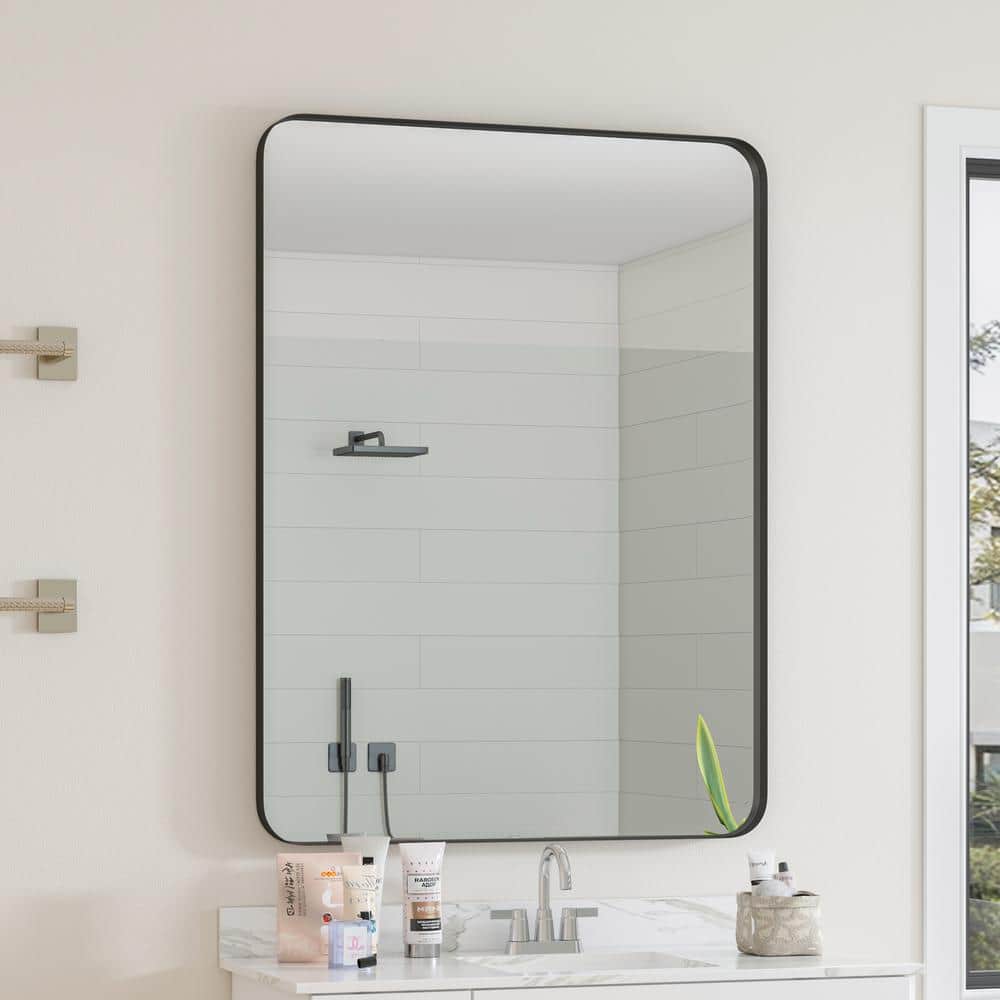 Black 30 in. W x 40 in. H Rectangle Metal Framed Mirror