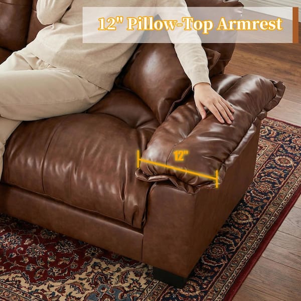 91 in. Ample Cloud Couch PU Faux Leather 2-Seater Loveseat in Brown with Memory Foam Cushion for Living Room Office