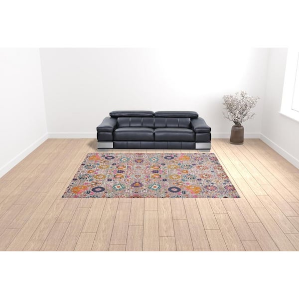 9 ft. x 12 ft. Gray Floral Washable Area Rug Rectangler Rug
