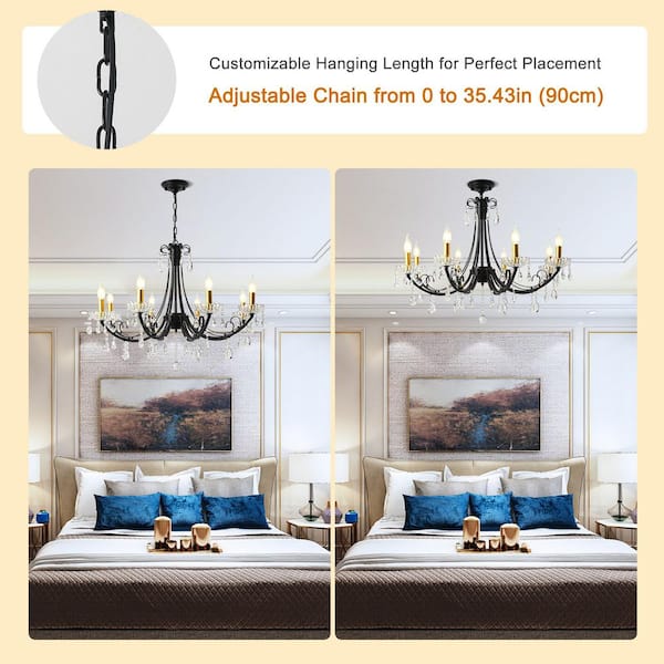 Genoci 8-Light Black Dimmable Classic Traditional Chandelier with