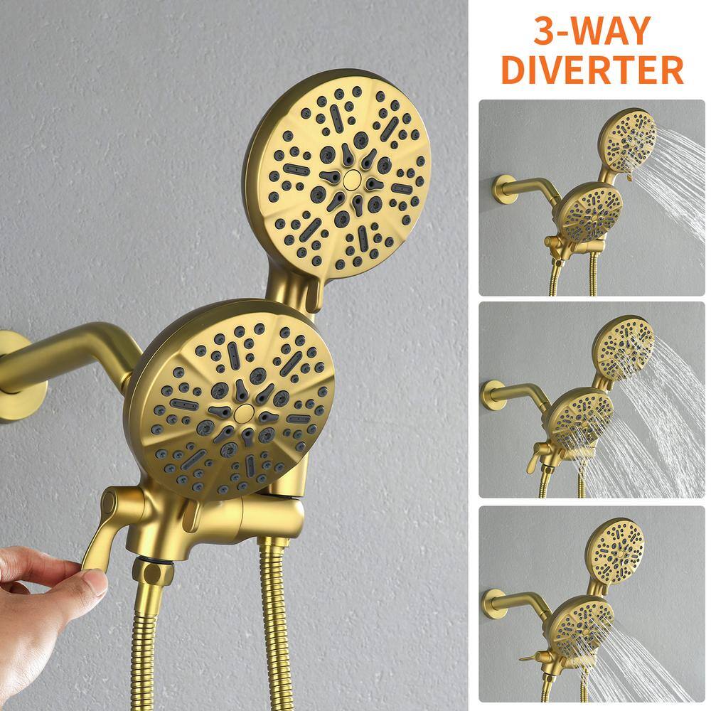 Brushed Gold Double Handle 7-Spray Wall Mounted Shower System