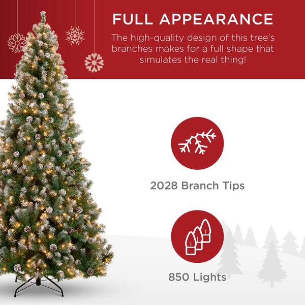 Best Choice Products 9 Ft. Pre-Lit Incandescent Flocked Pre-Decorated Artificial Christmas Tree With 850 Warm White Lights Sky5888