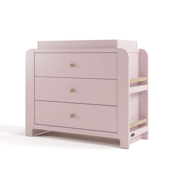 Read-with-Me Blush with Driftwood 3 Drawer 42.87 in. Wide Dresser with Changing Topper