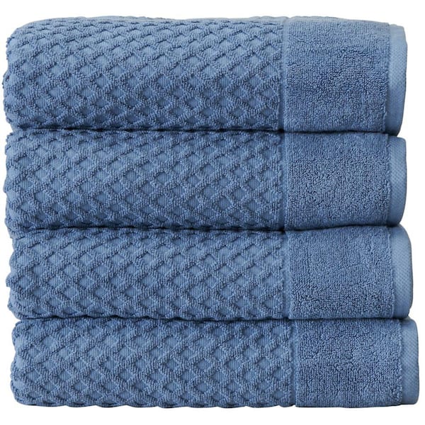 FRESHFOLDS Blue Solid 100% Cotton Textured Bath Towel (Set of 4)