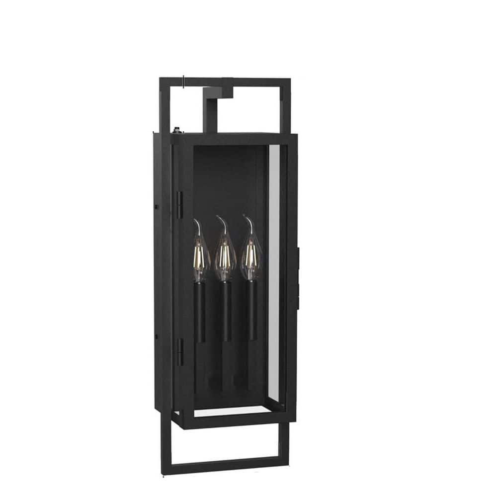 Black Outdoor Sconce 26.38 in. H Hardwired Wall Lantern with Glass Shade, Dusk to Dawn, E12*3, No Bulbs Included price history on PriceWatchPro